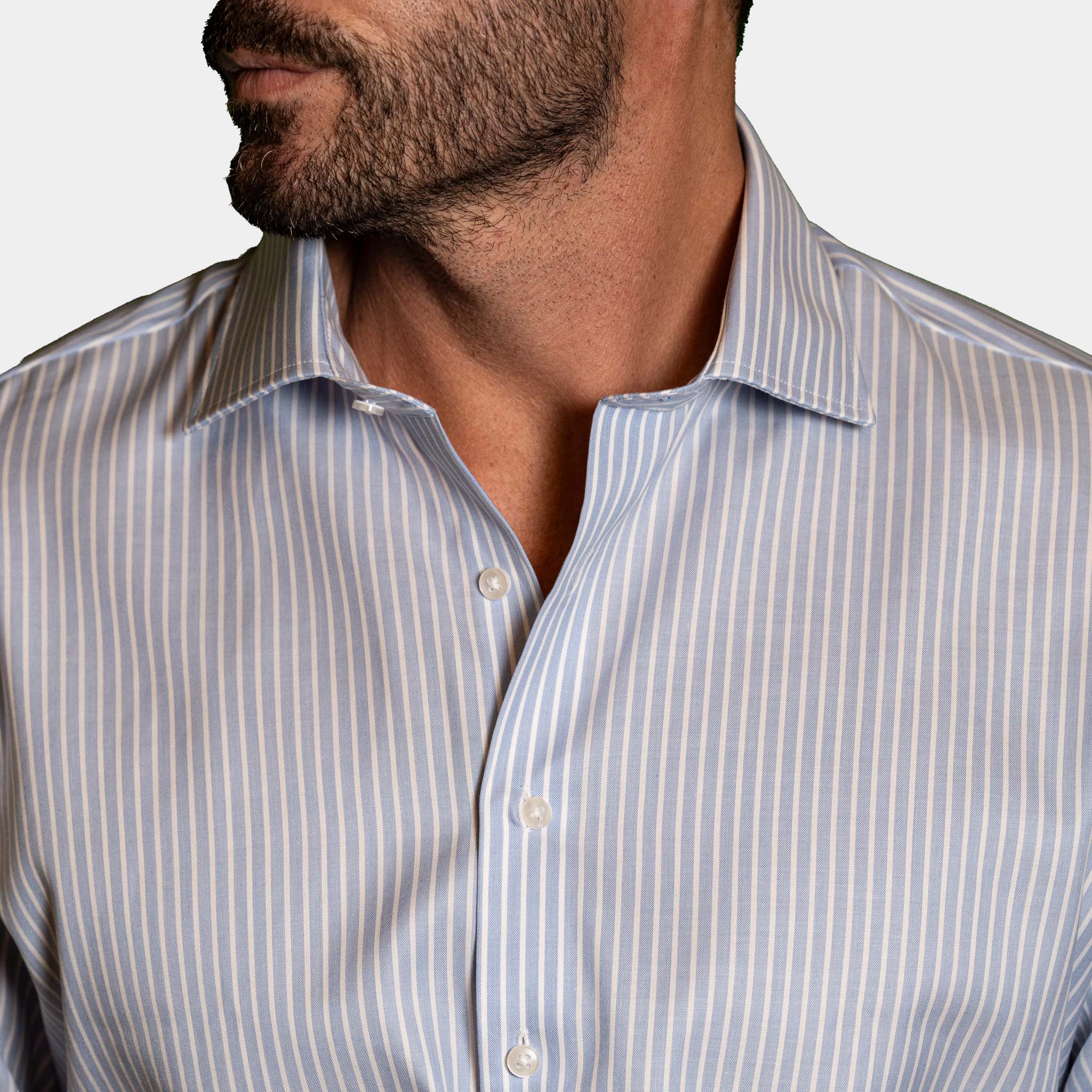 Camicia Uomo 1 Bottone Francese Cotone Riga Larga NoIron Antimacchia