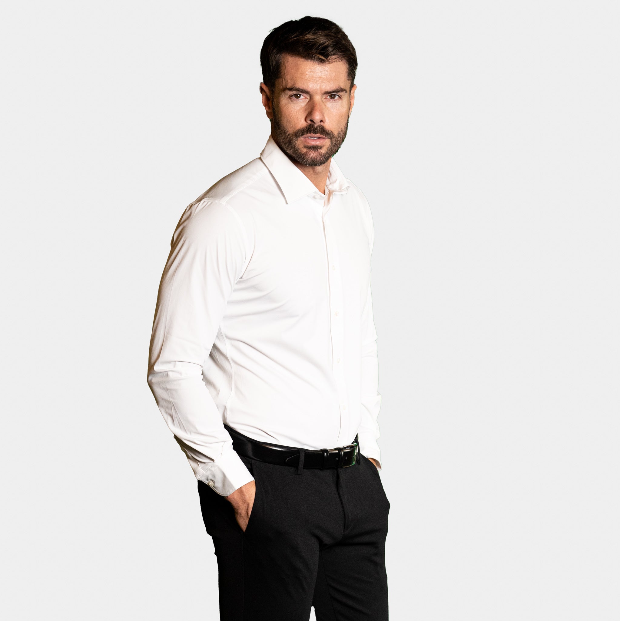 Camicia Uomo 1 Bottone Francese Tessuto Tecnico Super Stretch