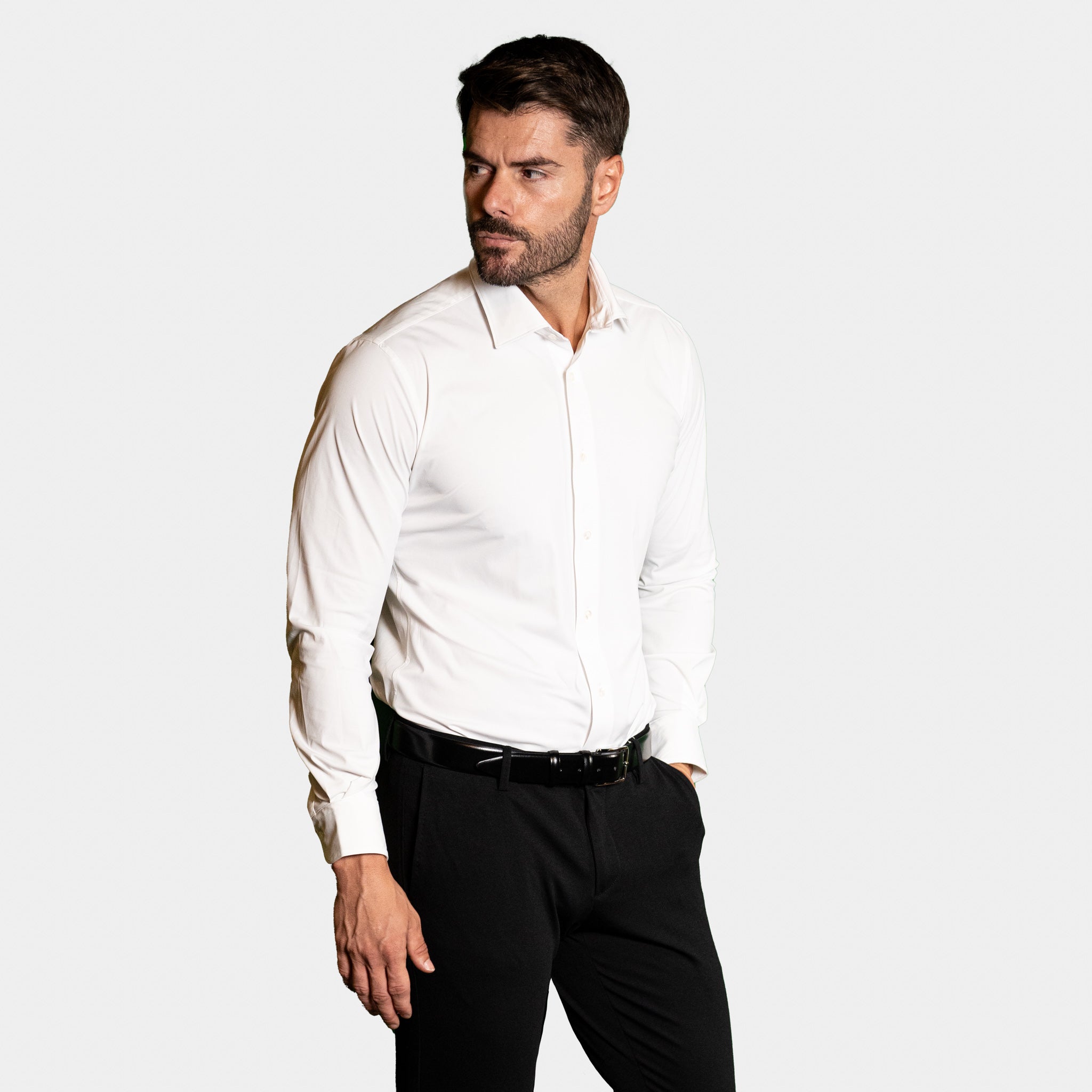 Camicia Uomo 1 Bottone Francese Tessuto Tecnico Super Stretch