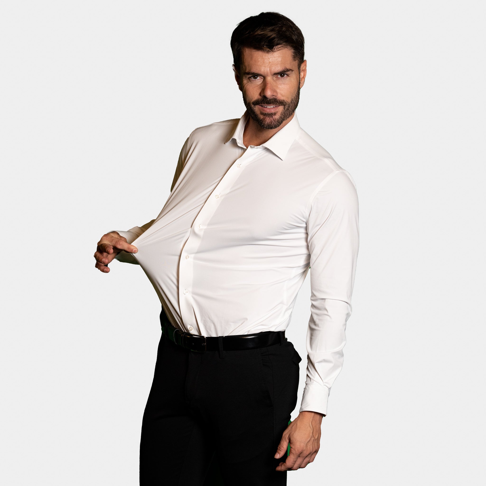 Camicia Uomo 1 Bottone Francese Tessuto Tecnico Super Stretch